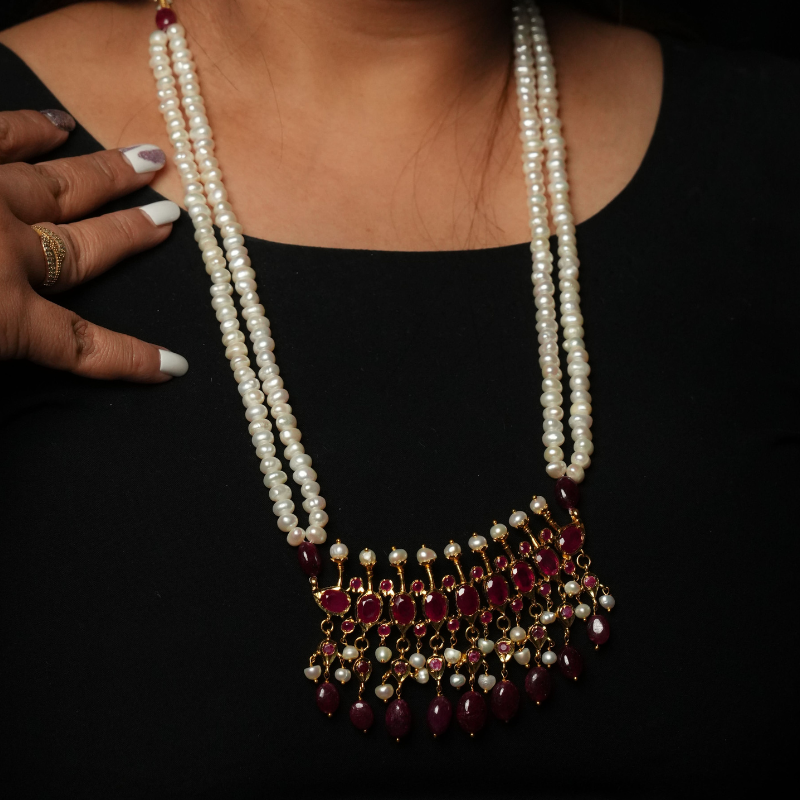 Traditional Tirmani in Real Ruby with Screw Chandbali