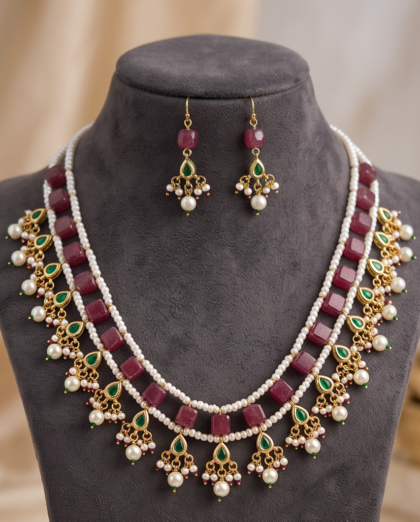 Avni Ruby- Emerald Chokar Set