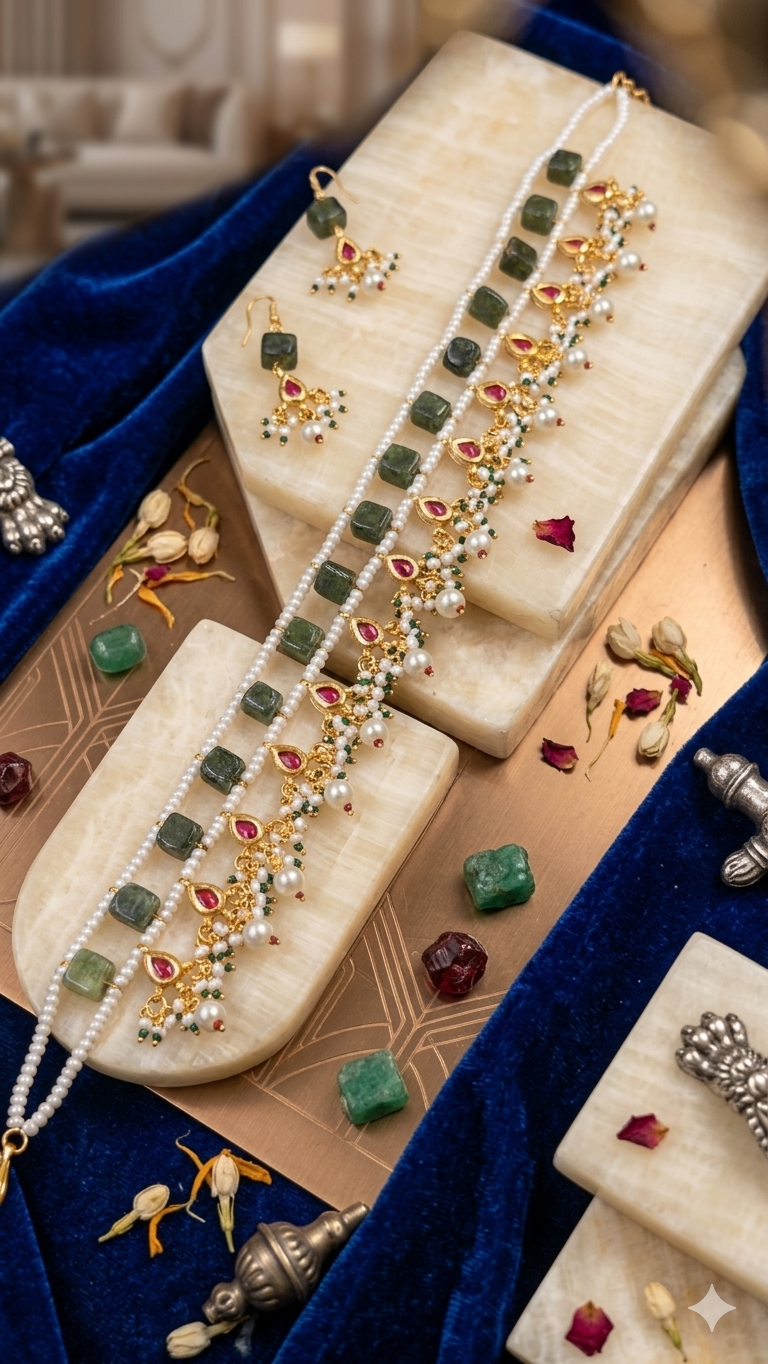Avni Emerald-Ruby Chokar Set