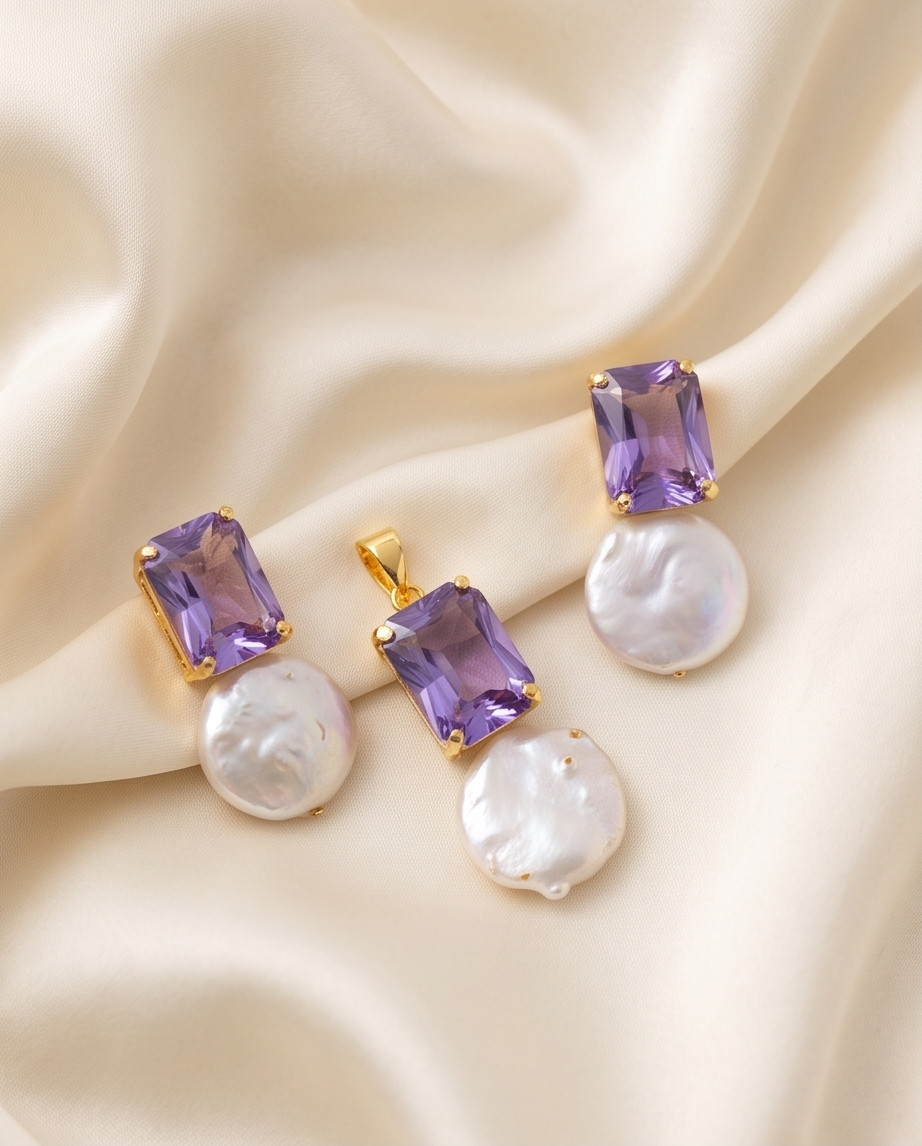 Margerita Baroque Jadau Pearls Set In Amythist