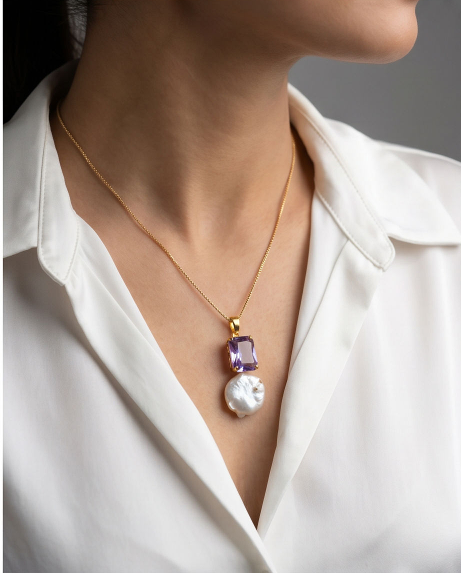 Margerita Baroque Jadau Pearls Set In Amythist