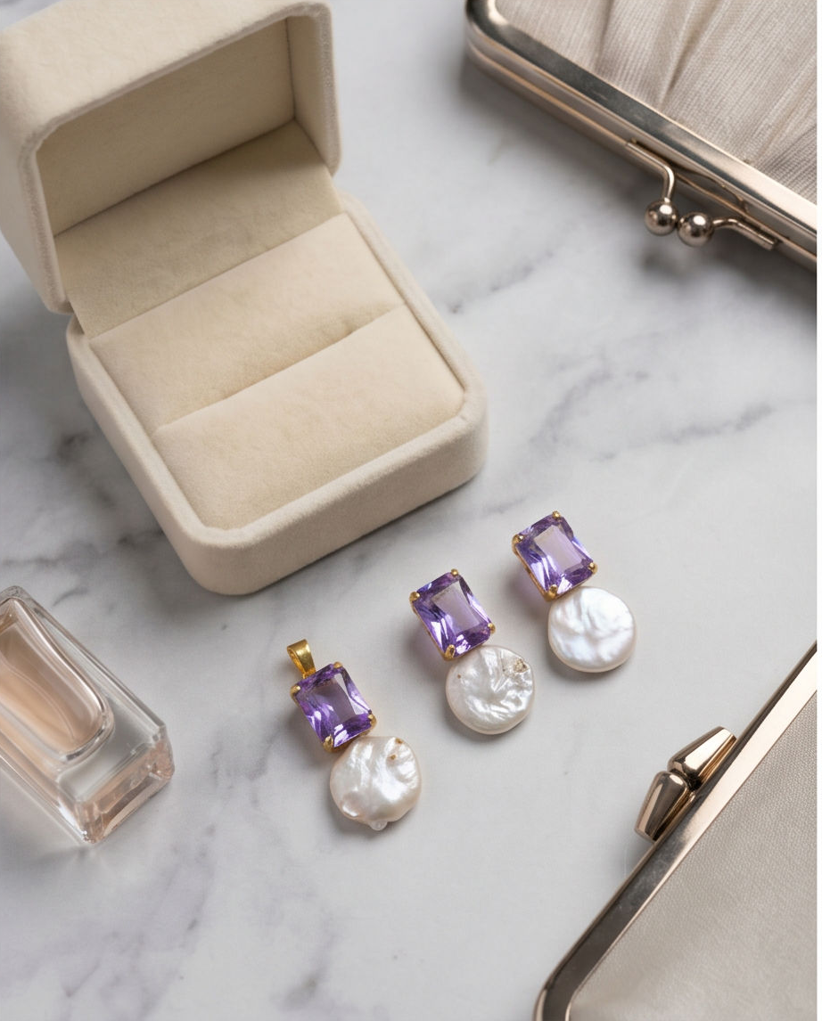 Margerita Baroque Jadau Pearls Set In Amythist