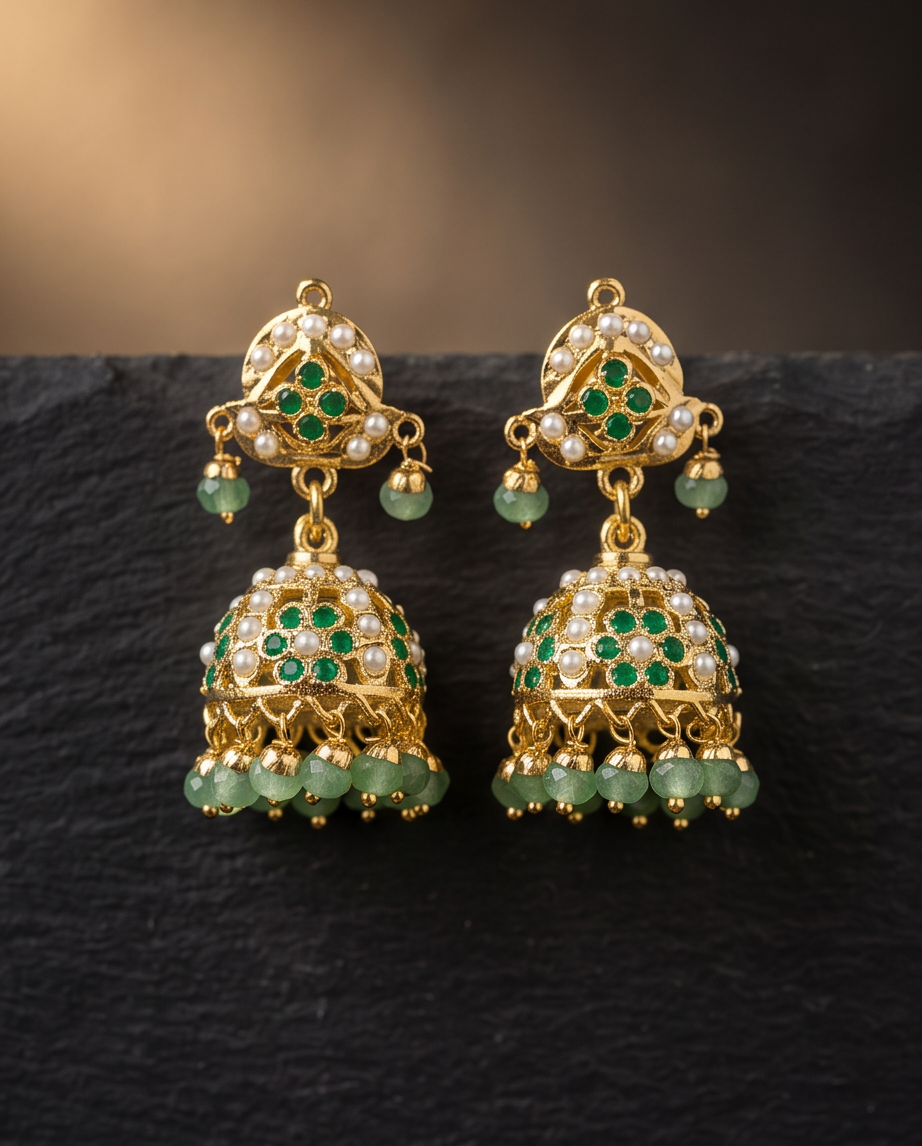 Emerald Blossom Jadau Jhumki