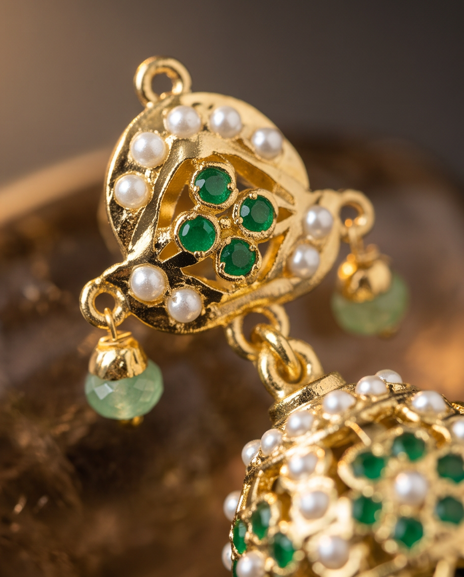 Emerald Blossom Jadau Jhumki