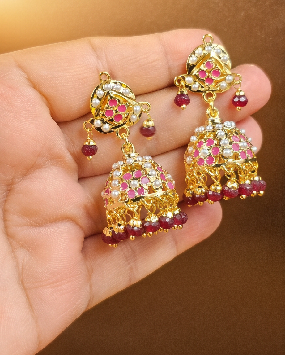 Ruby Blossom Jadau Jhumki feature