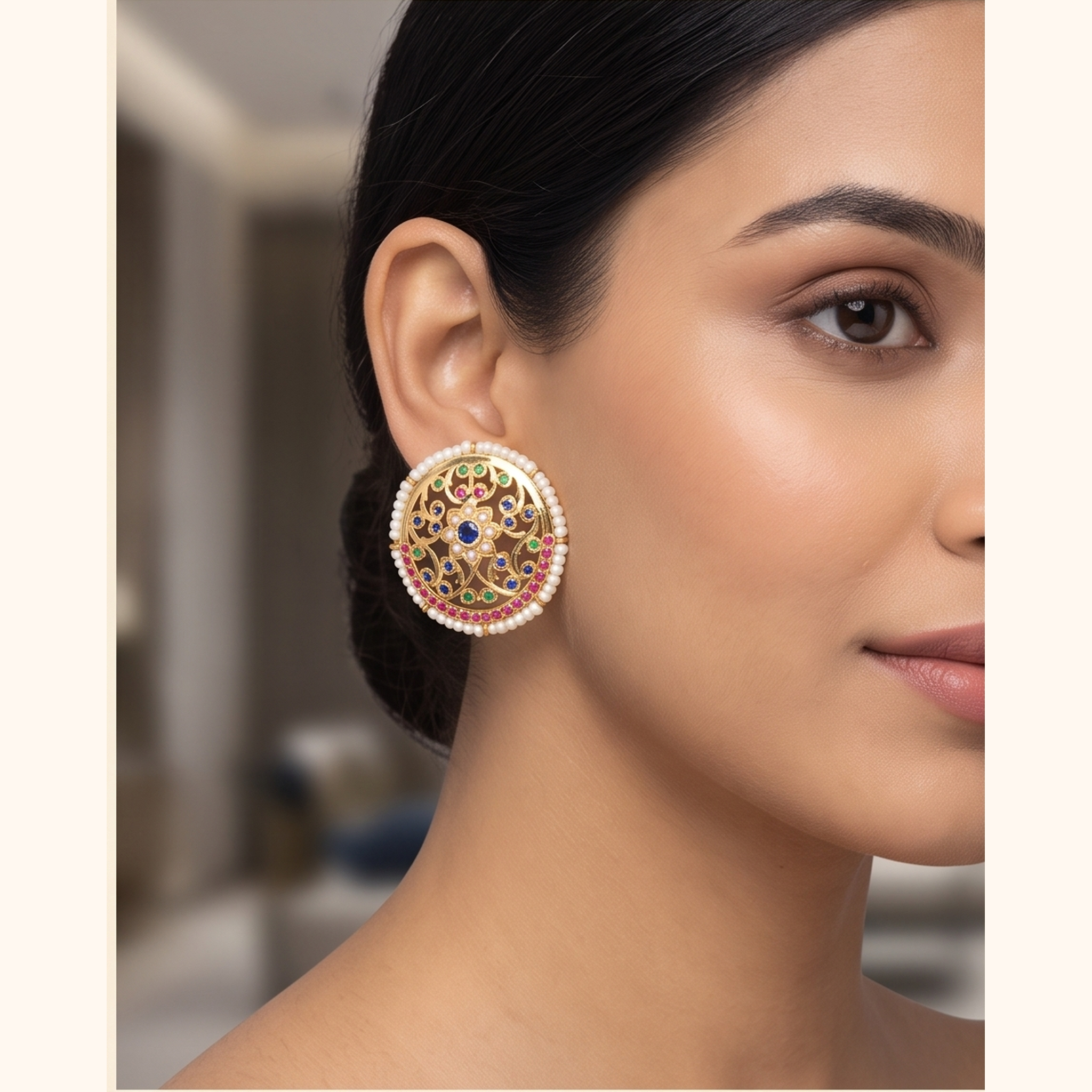 Bela Jadau Studs in Blue- Ruby - Green
