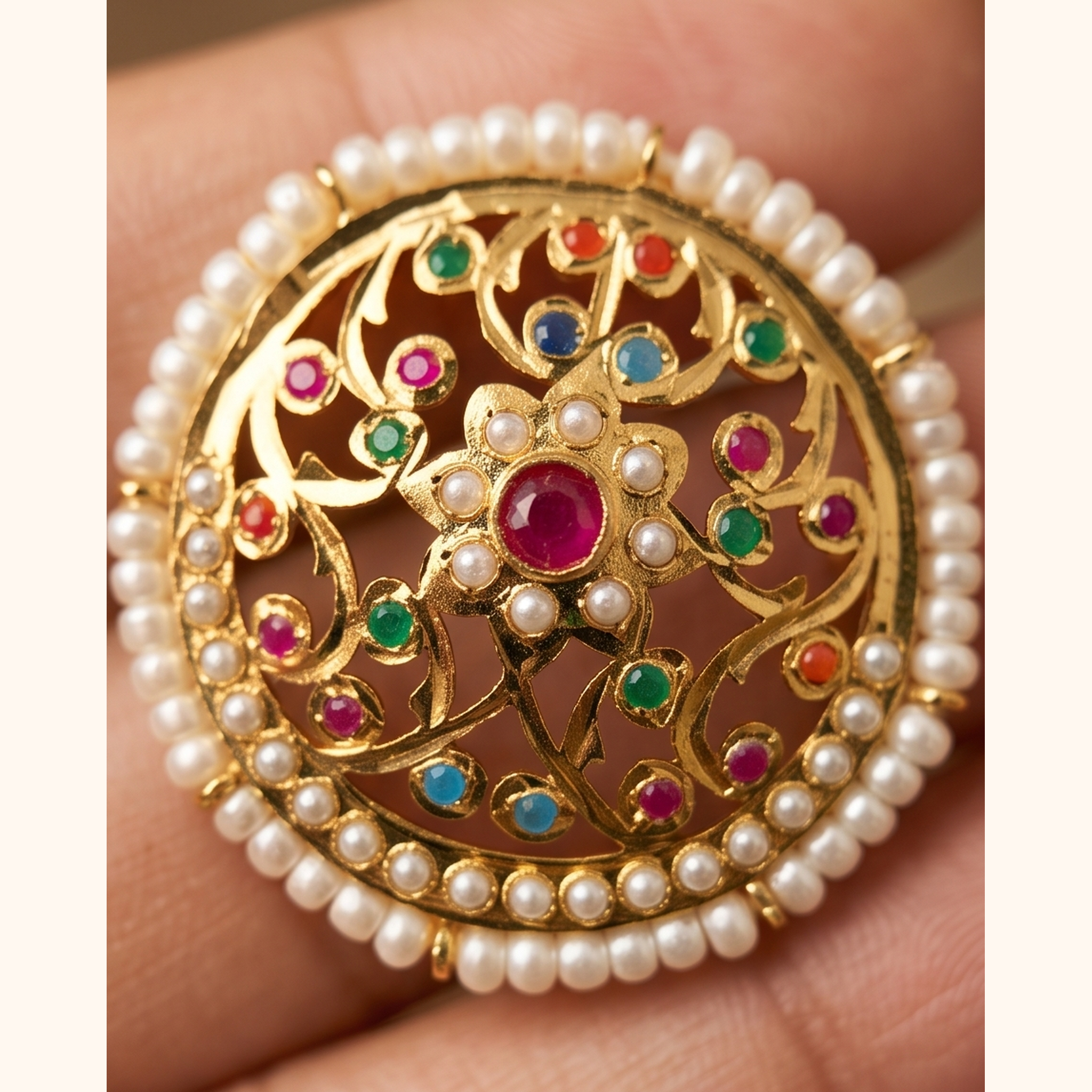 Bela Jadau Studs in Navratan