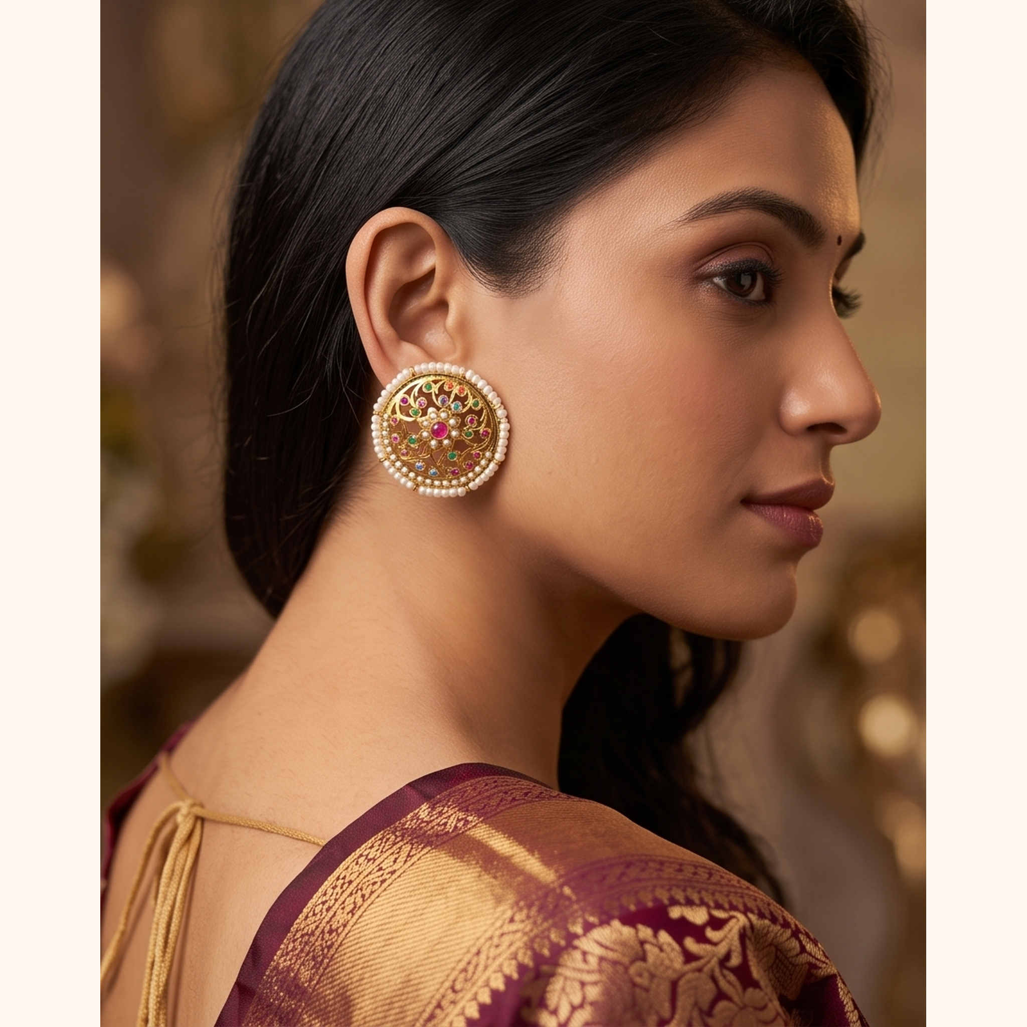 Bela Jadau Studs in Navratan