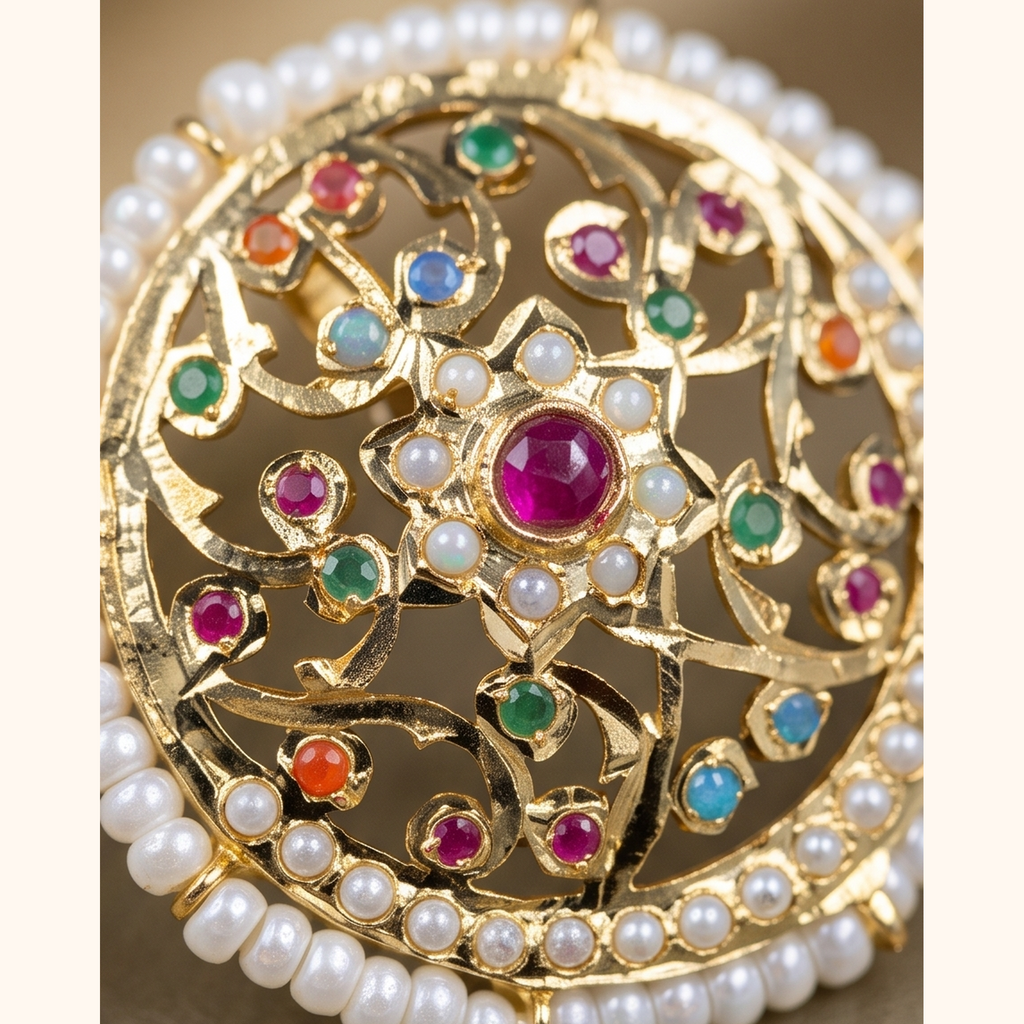 Bela Jadau Studs in Navratan
