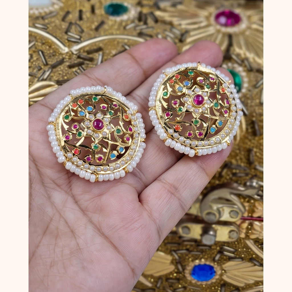 Bela Jadau Studs in Navratan