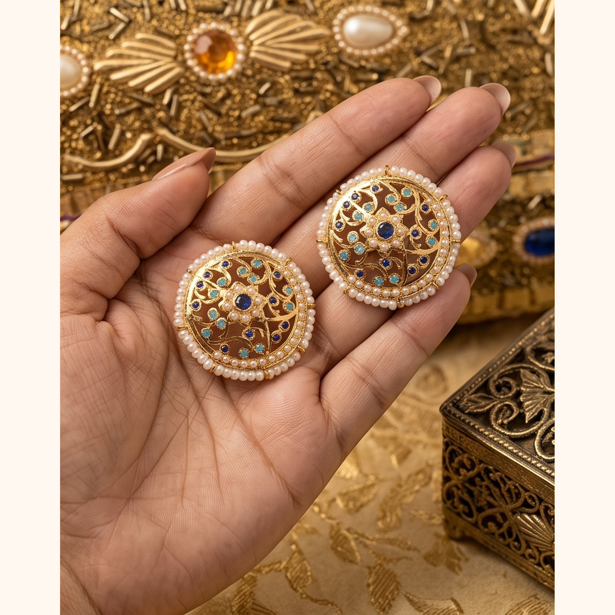 Bela Jadau Studs in Blue- Firoza