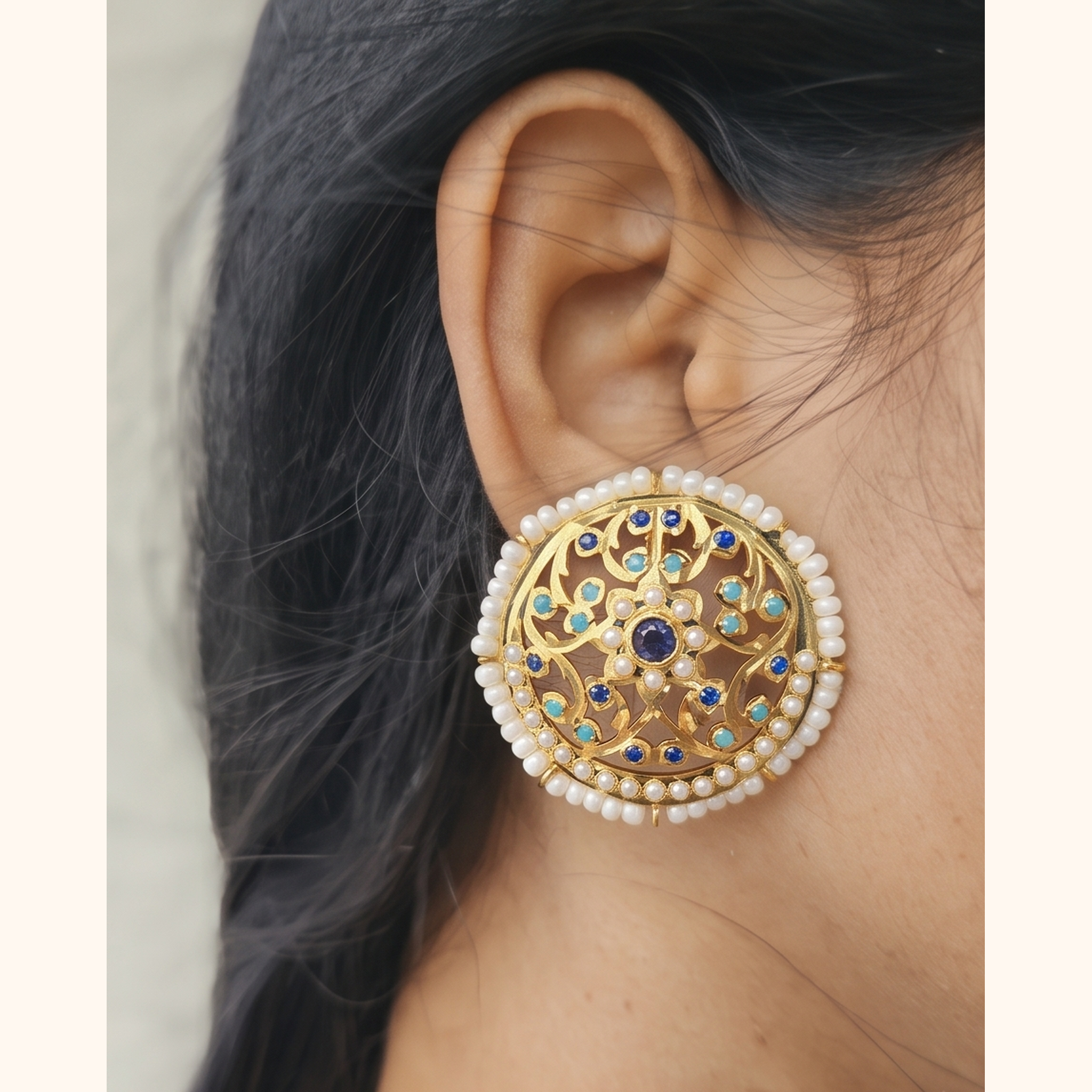 Bela Jadau Studs in Blue- Firoza