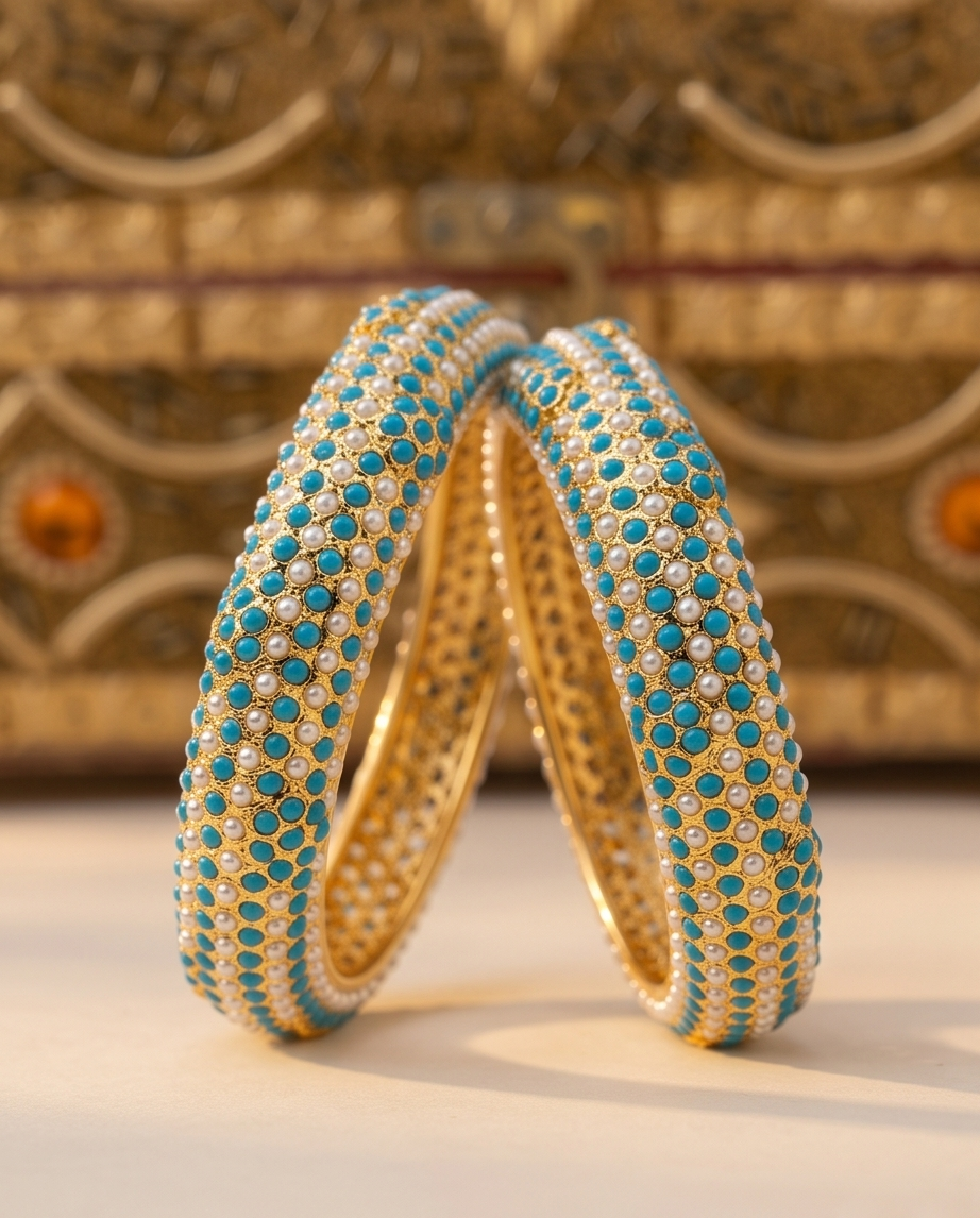 Bahar Jadau Bangles Set With Firoza Stones