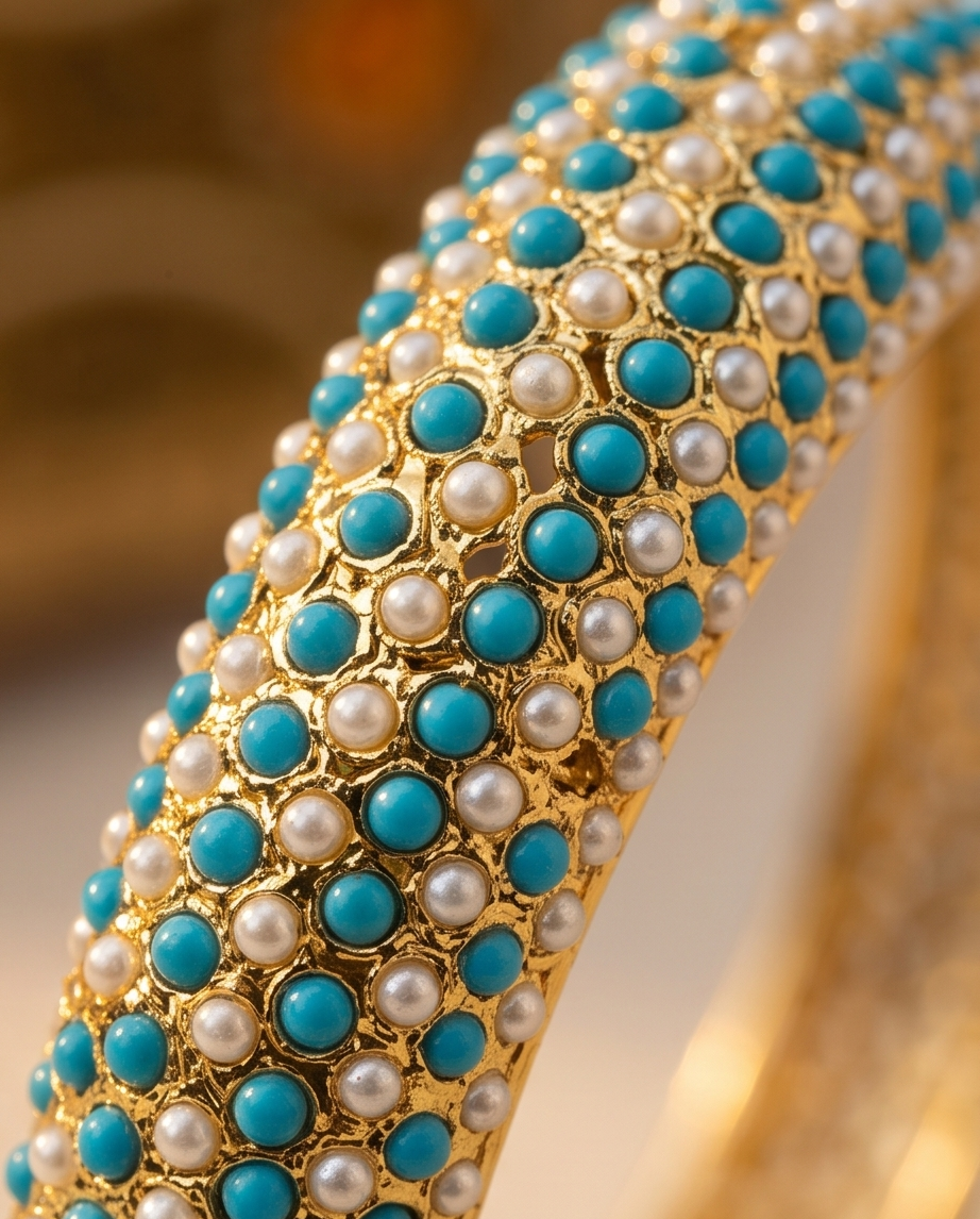 Bahar Jadau Bangles Set With Firoza Stones