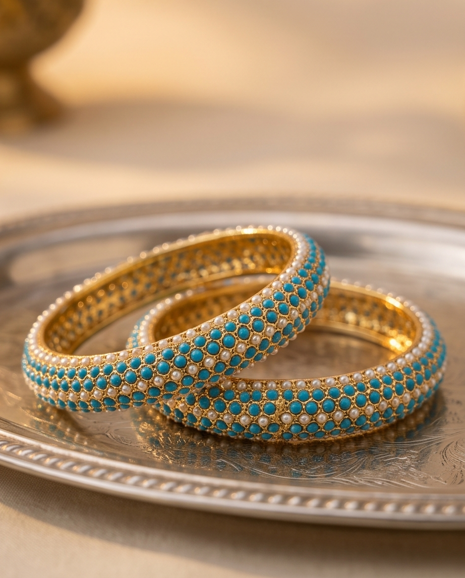 Bahar Jadau Bangles Set With Firoza Stones