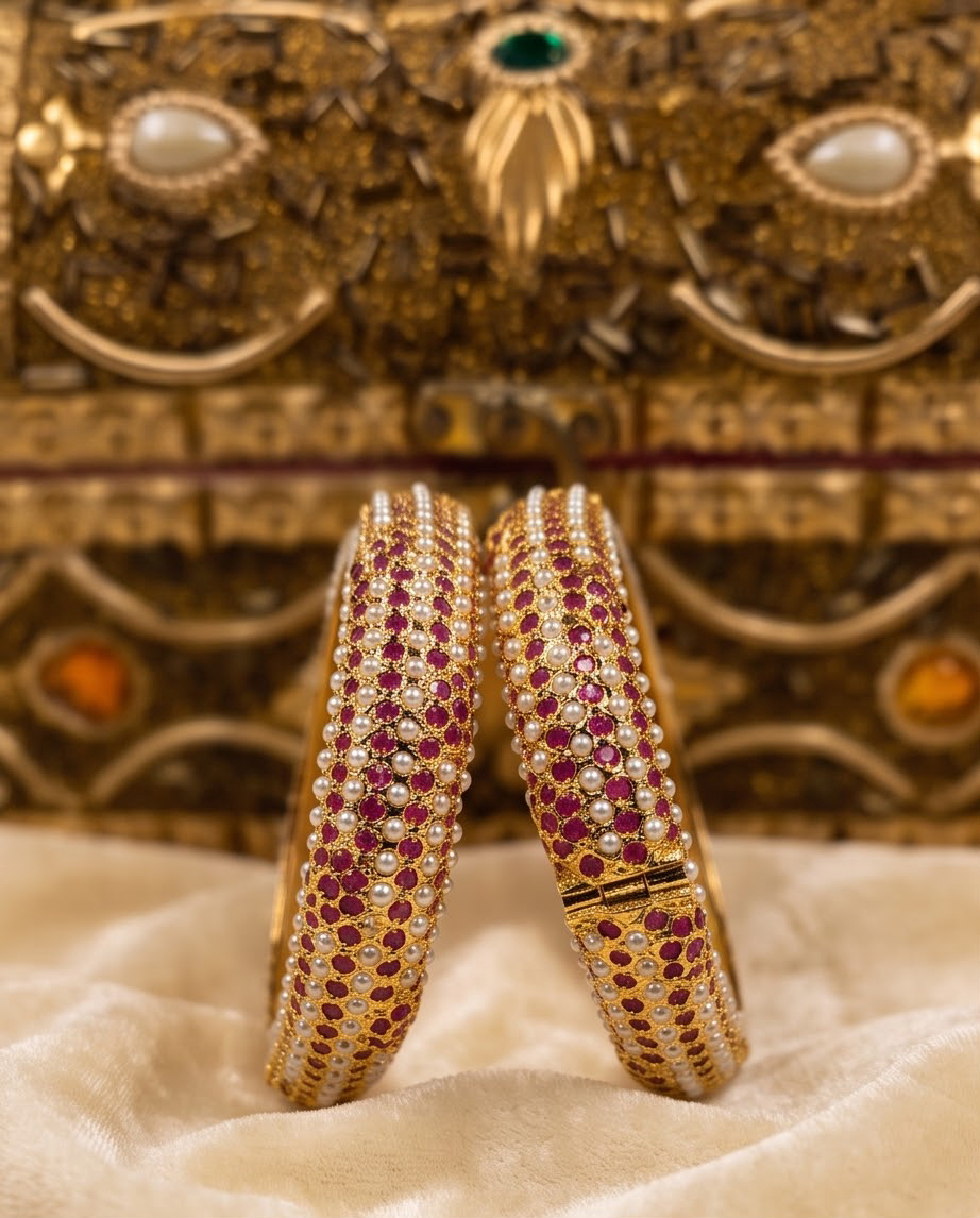 Bahar Jadau Bangles Set With Ruby Stones
