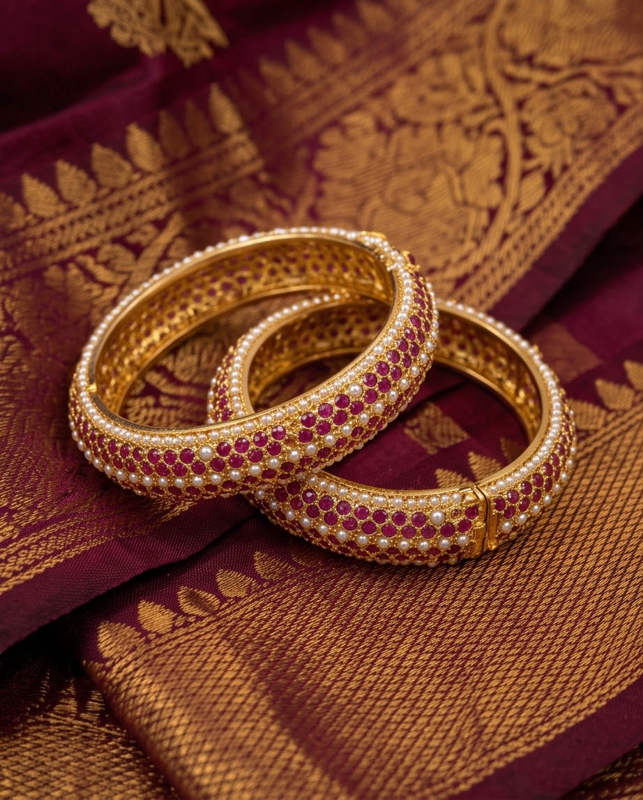 Bahar Jadau Bangles Set With Ruby Stones