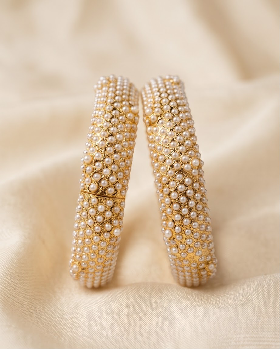 Bahar Jadau Bangles Set With Pearls Stones
