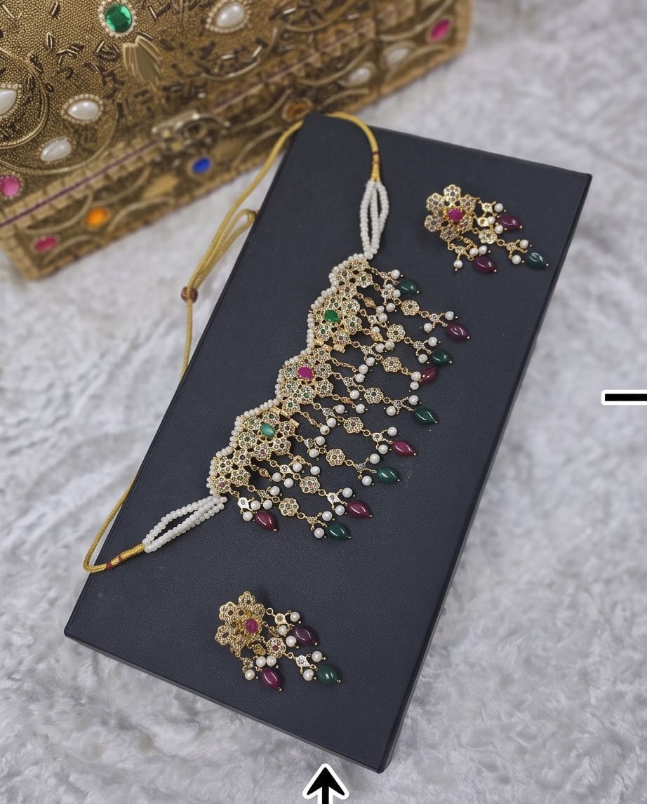 Fazeen Choker Jadau Jewellery Set In Multi