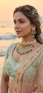 Fazeen Choker Jadau Jewellery set In Emerald