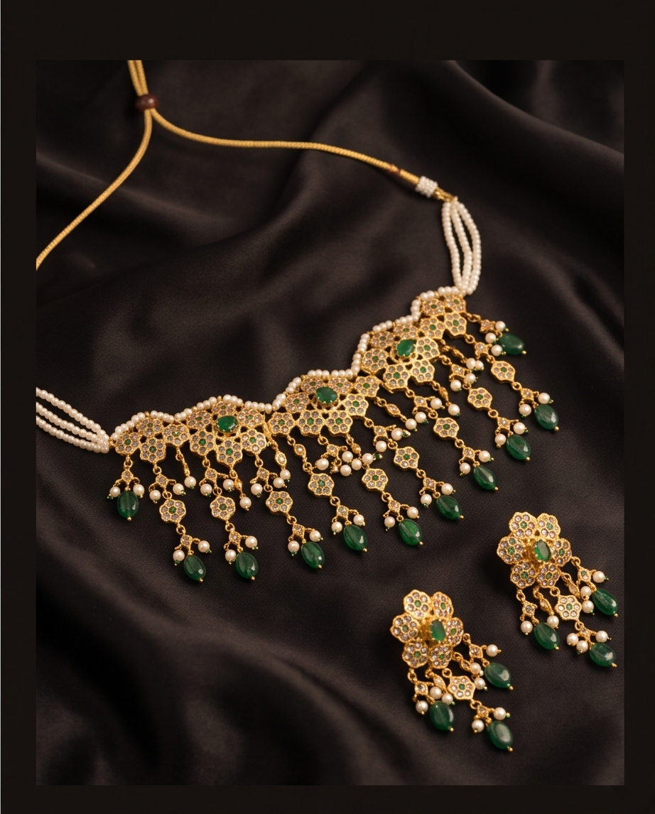 Fazeen Choker Jadau Jewellery set In Emerald