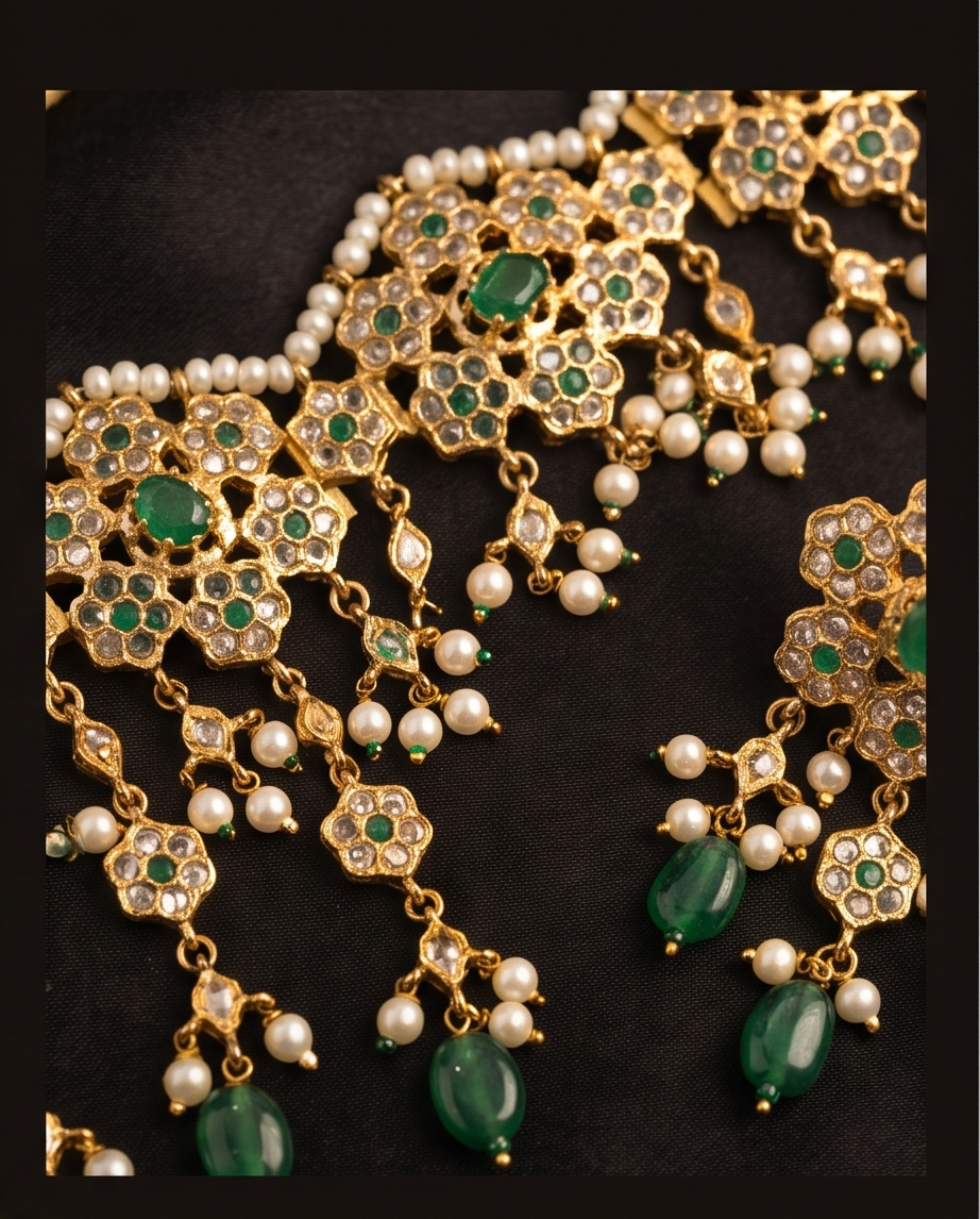 Fazeen Choker Jadau Jewellery set In Emerald