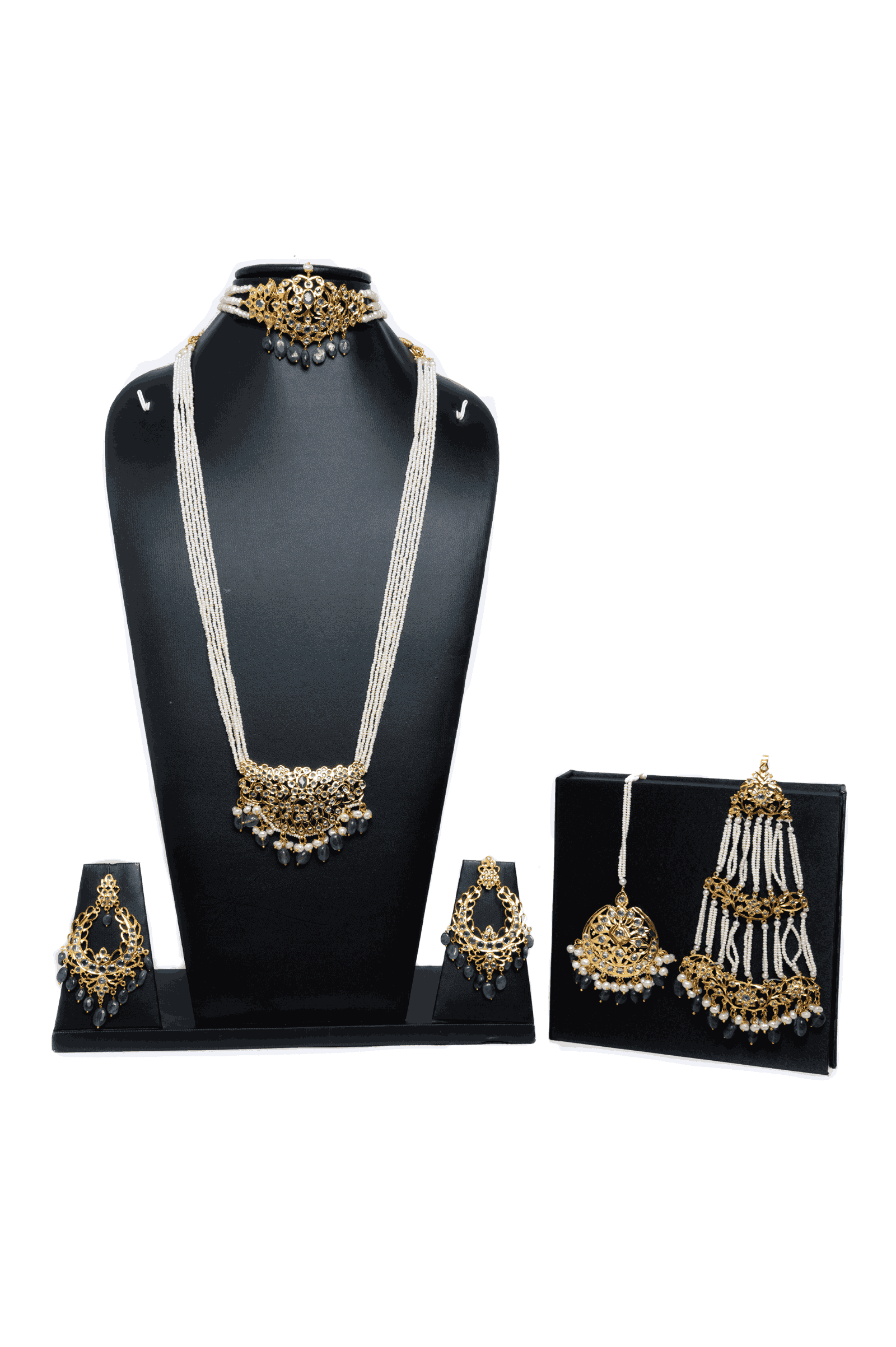 Kinza Bridal Set in Real Emerald and Pearls