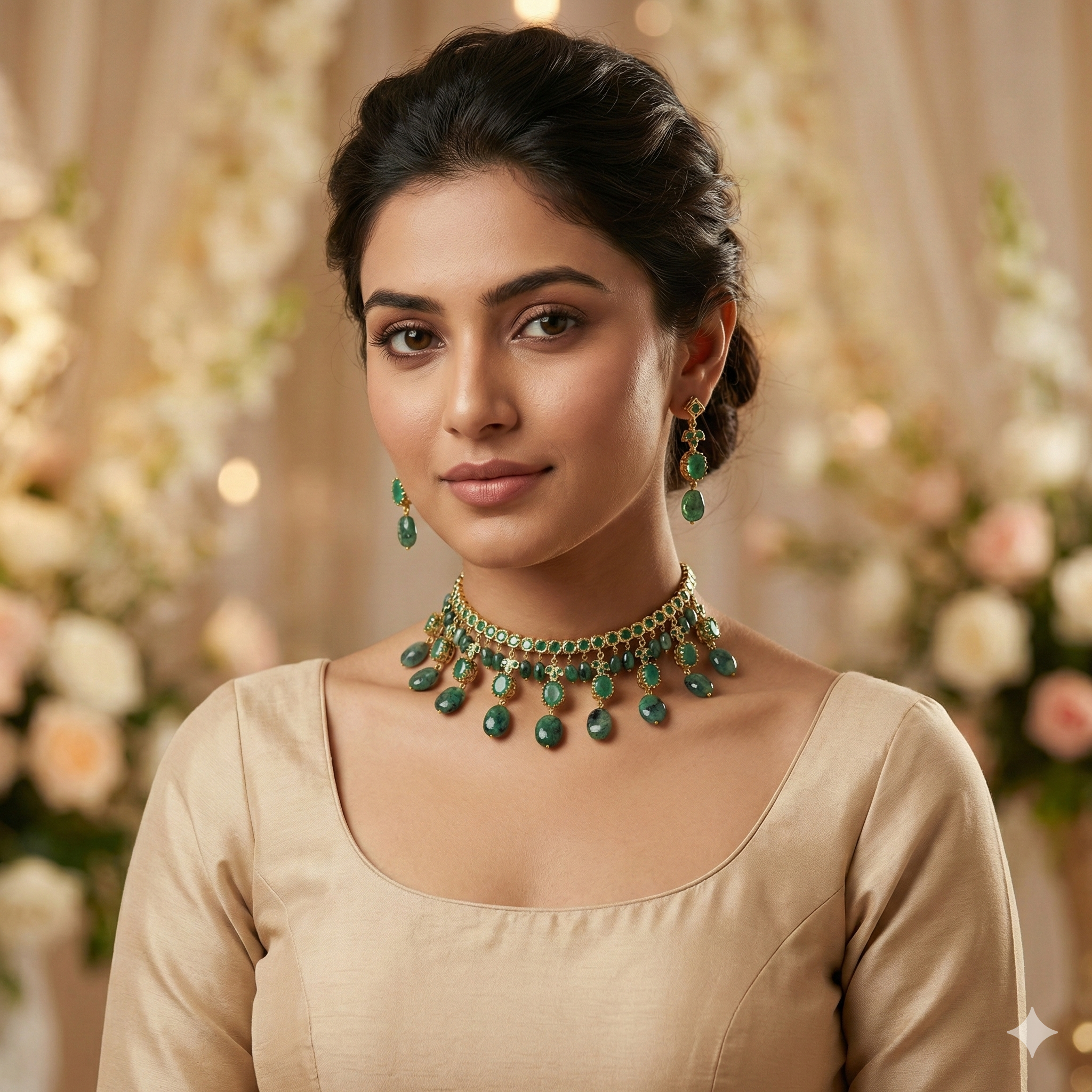 Nayaab Real Emerald Necklace Set