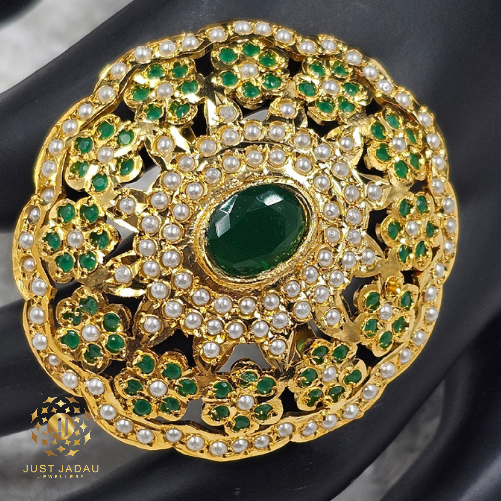 Karina Emerald Statement Finger Jadau Ring