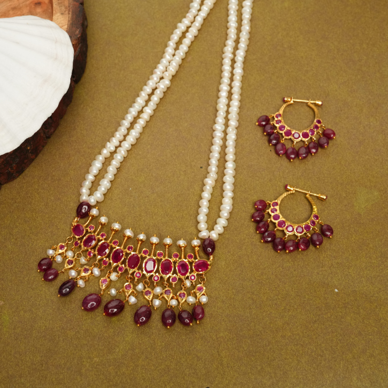 Traditional Tirmani in Real Ruby with Screw Chandbali