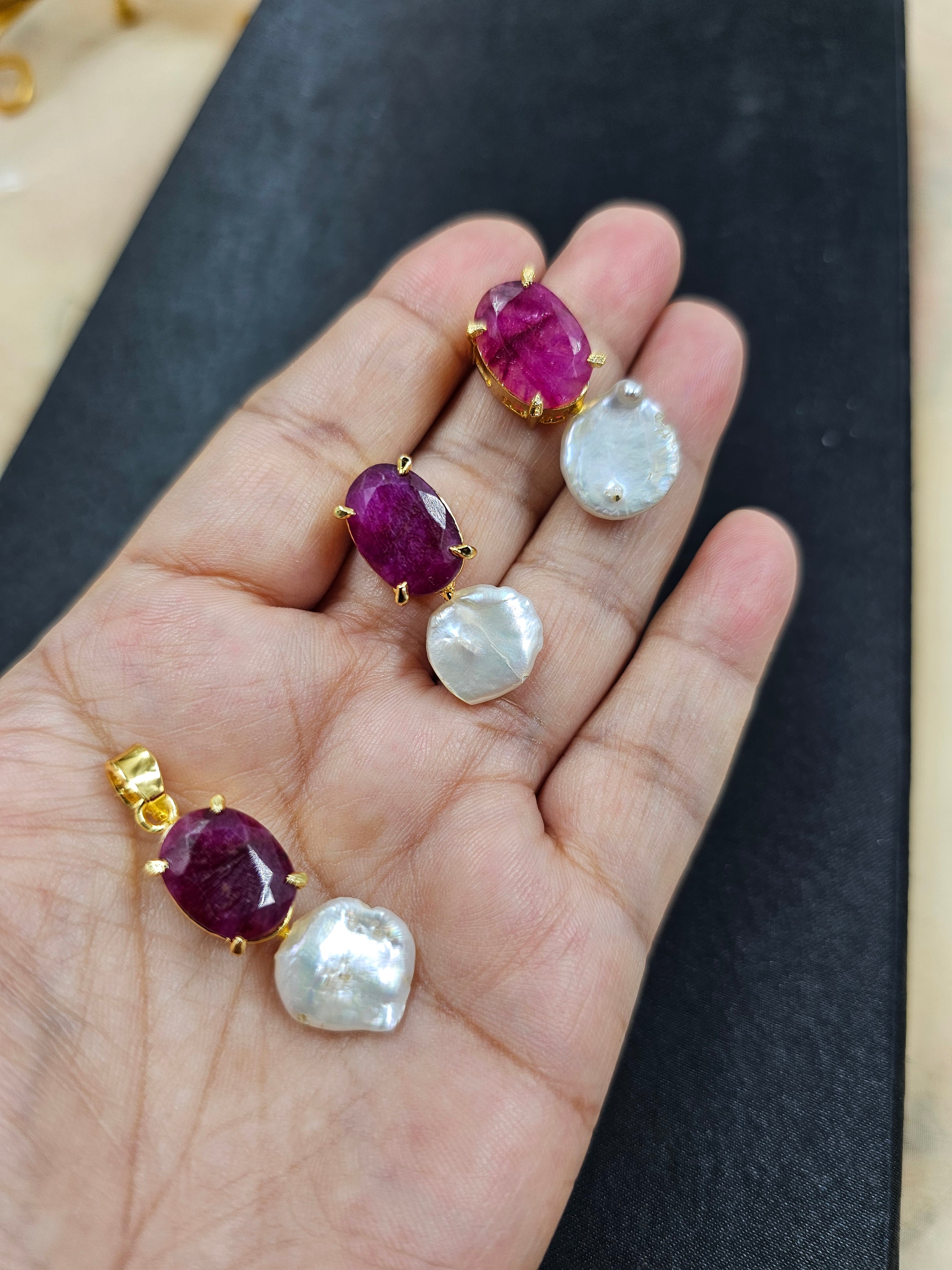 Margerita Baroque Jadau pearls Set In Real Ruby
