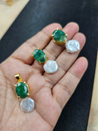Margerita Baroque Jadau pearls Set In Real Emerald
