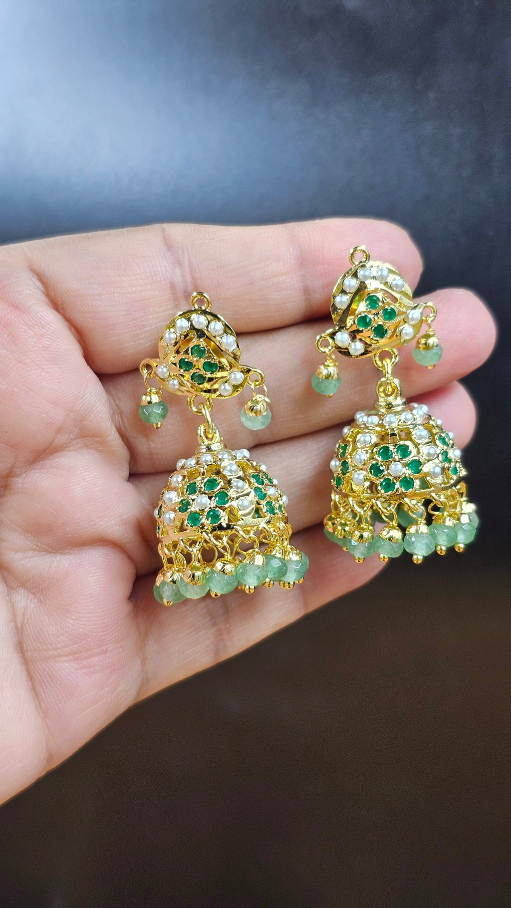 Emerald Blossom Jadau Jhumki