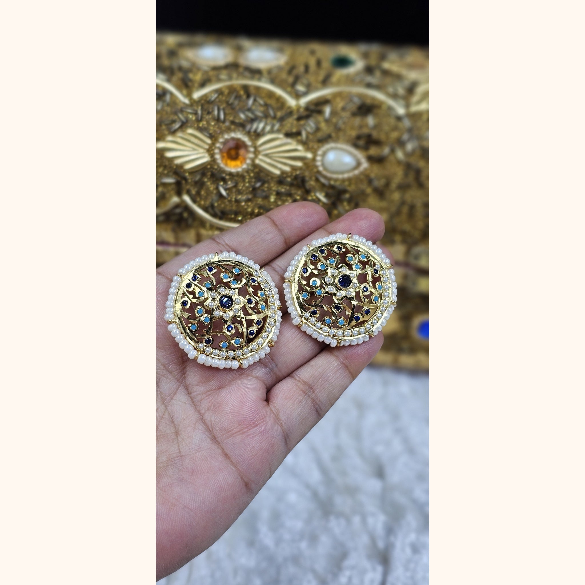 Bela Jadau Studs in Blue- Firoza