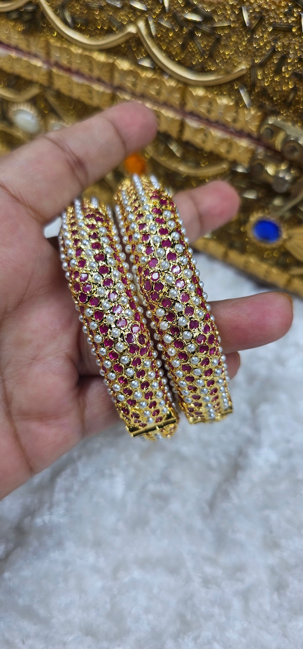 Bahar Jadau Bangles Set With Ruby Stones