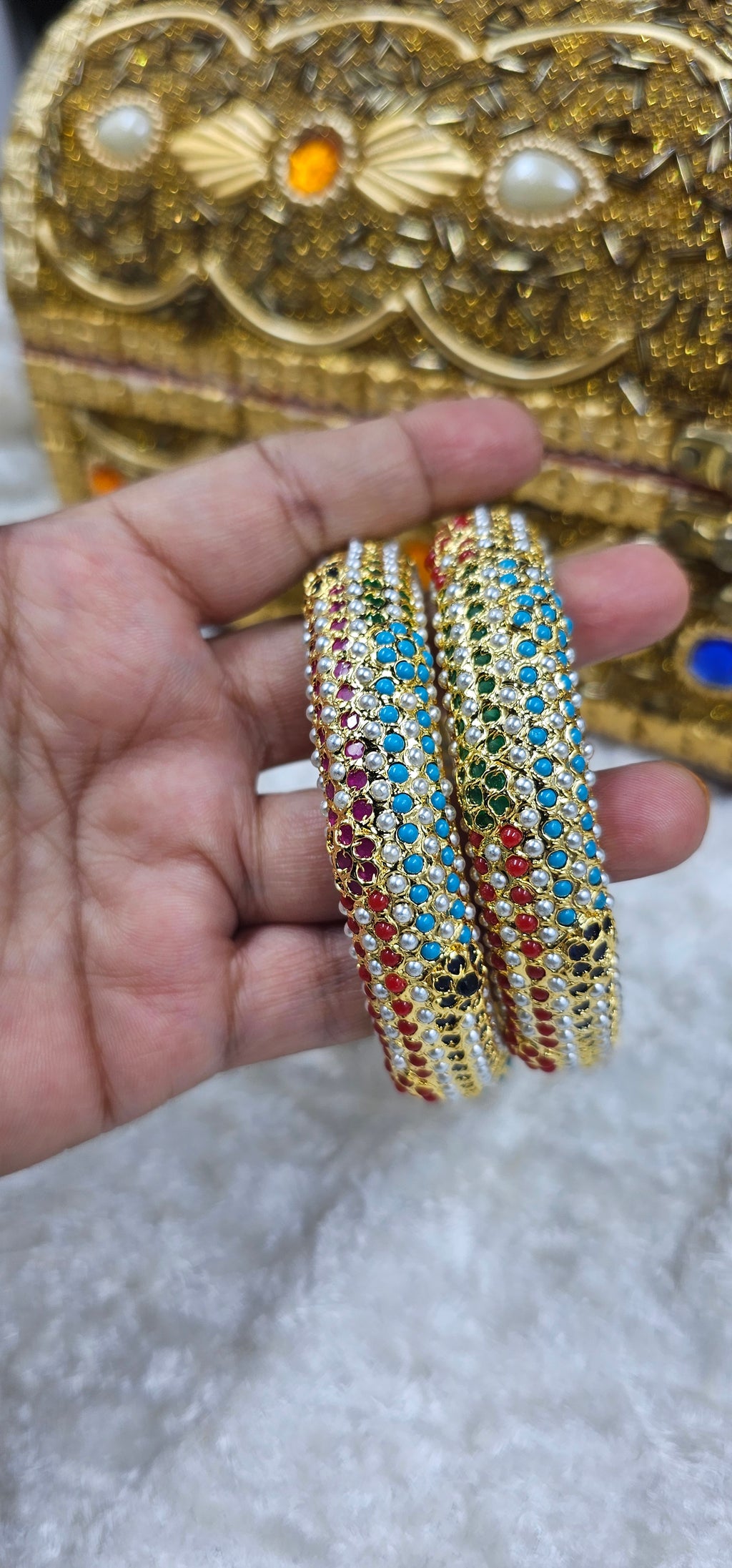 Bahar Jadau Bangles Set With Navratan Stones