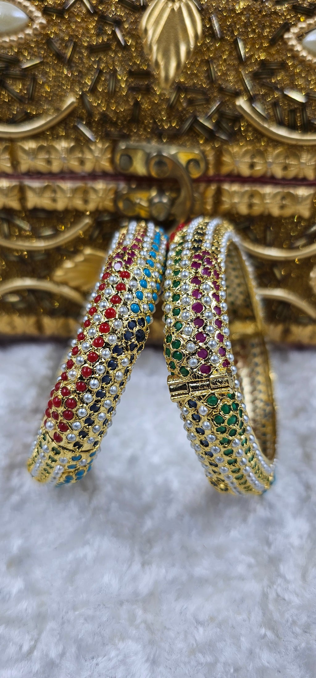 Bahar Jadau Bangles Set With Navratan Stones