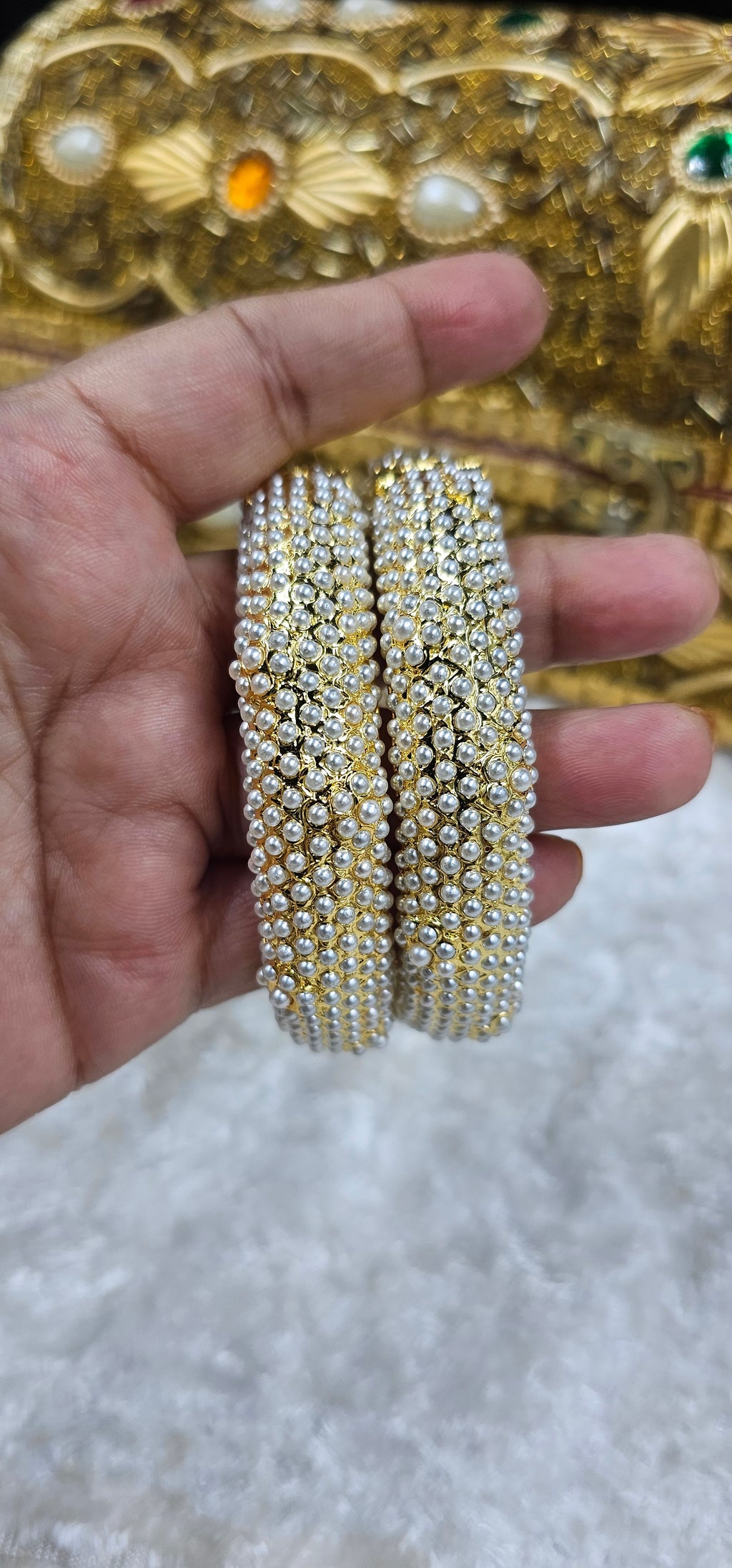 Bahar Jadau Bangles Set With Pearls Stones