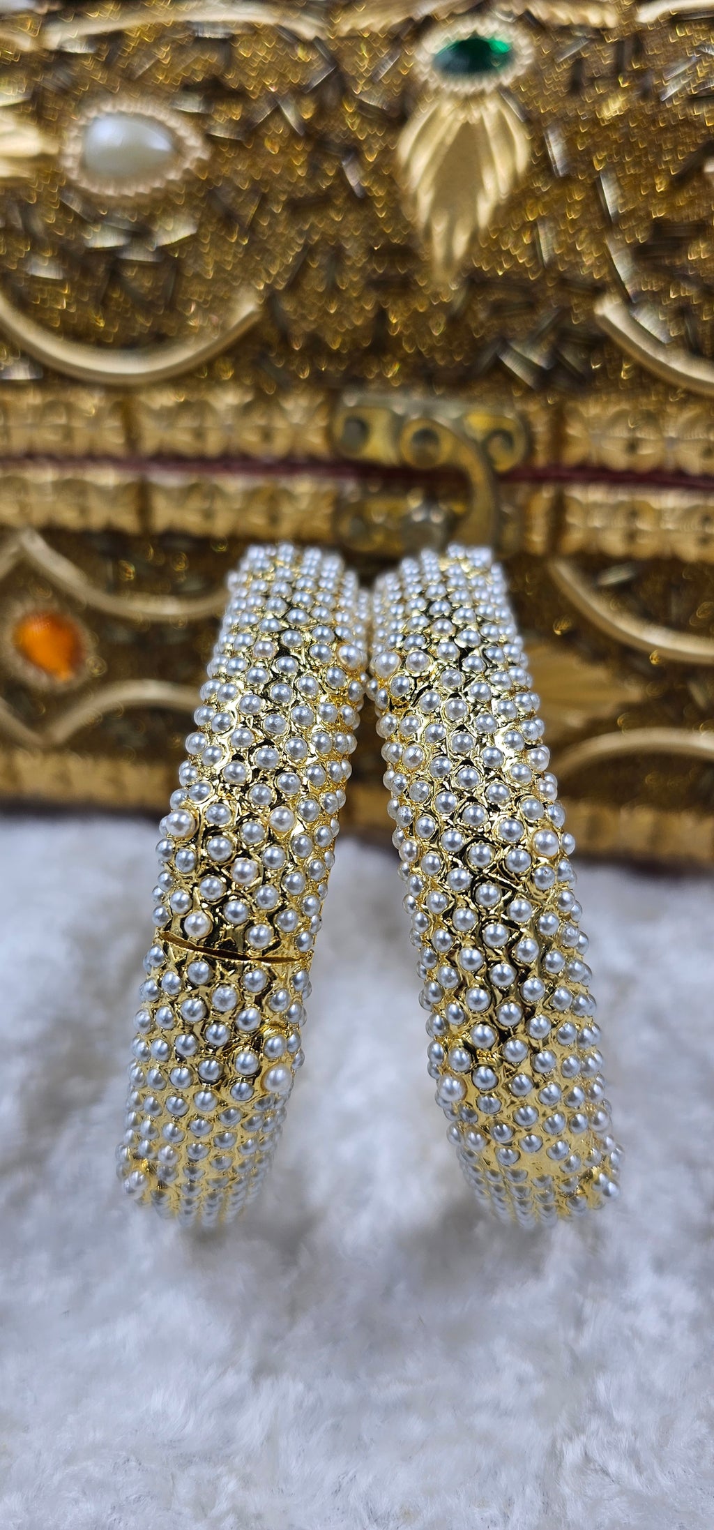 Bahar Jadau Bangles Set With Pearls Stones