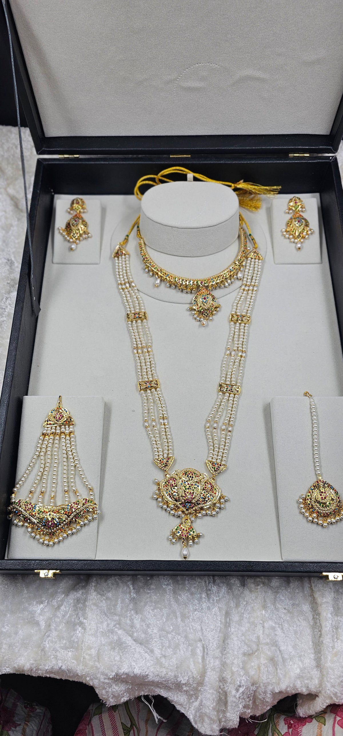Nudrat Jadau Bridal Jewellery Set In Navratan Pearls