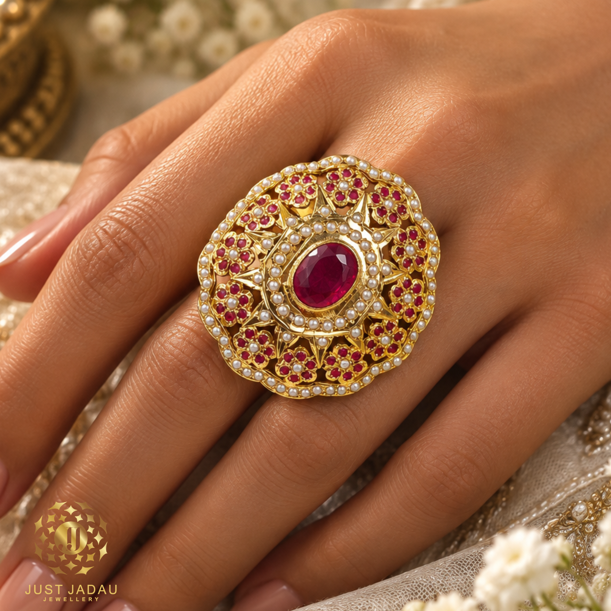 Karina Ruby Statement Finger Jadau Ring