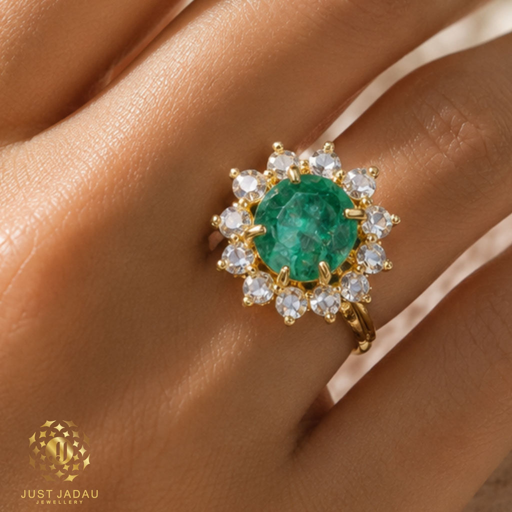 Real Emerald Jadau Finger Ring