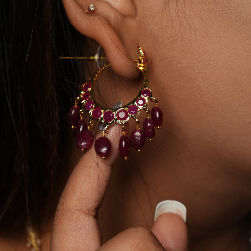 Traditional Tirmani in Real Ruby with Screw Chandbali