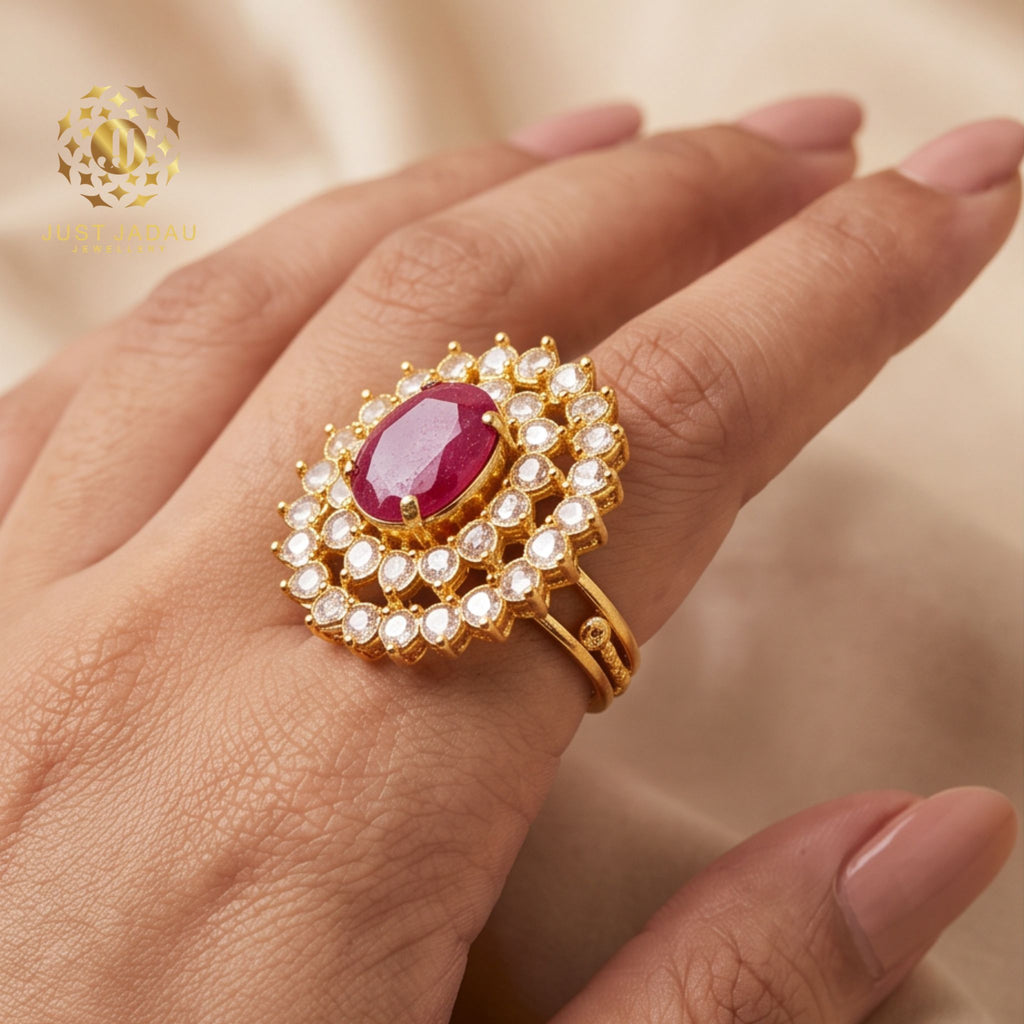 Real Ruby Jadau Finger Ring