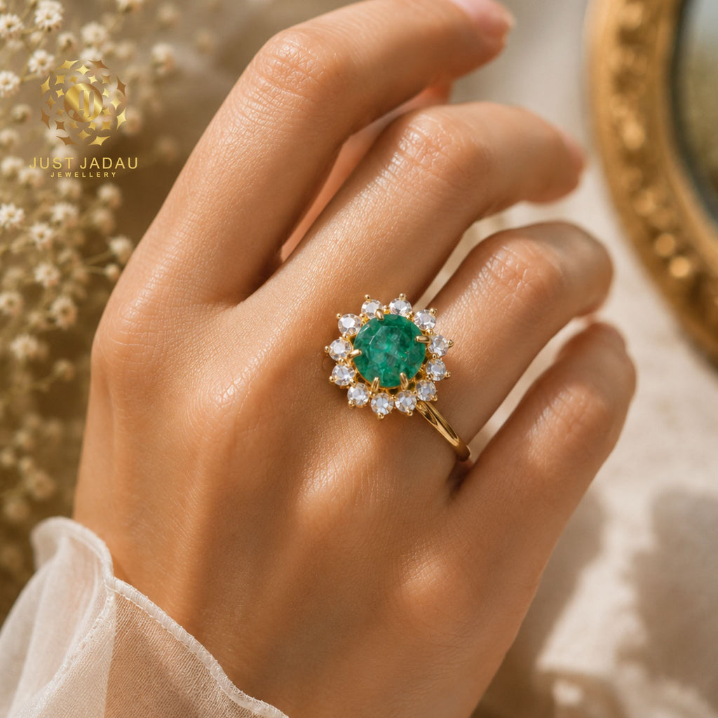Real Emerald Jadau Finger Ring