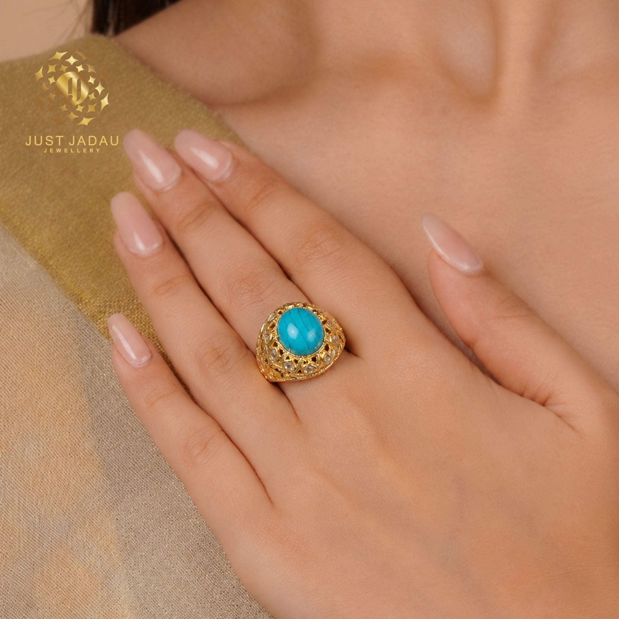 Real Firoza Jadau Finger Ring