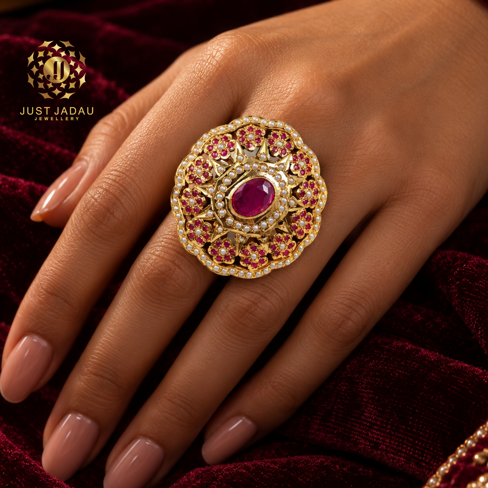 Karina Ruby Statement Finger Jadau Ring
