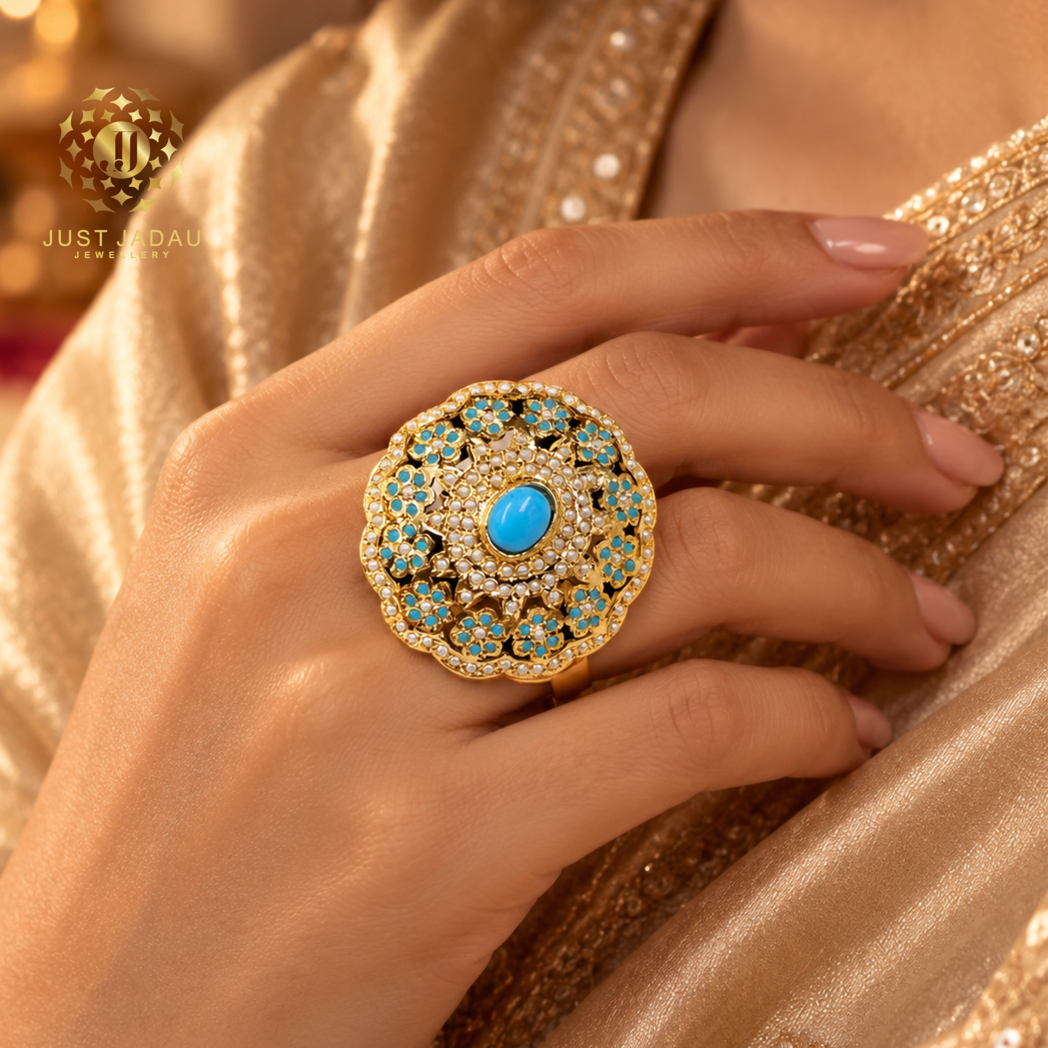 Karina Firoza Statement Finger Jadau Ring