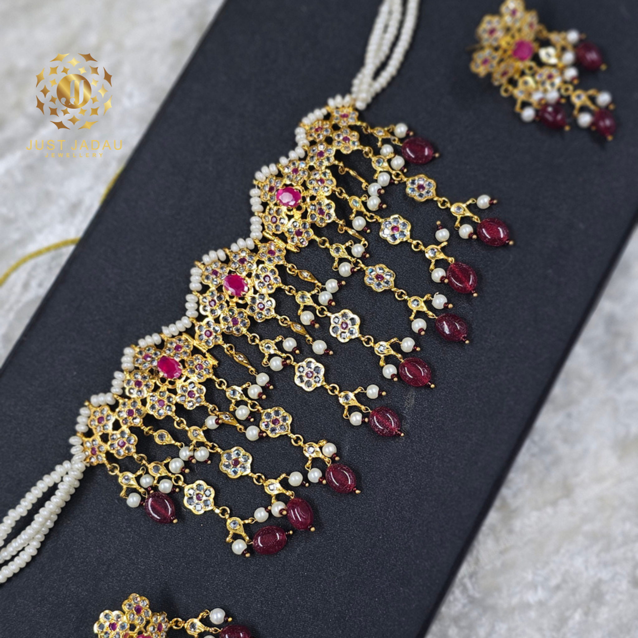 Fazeen Choker Jadau Jewellery Set In Ruby