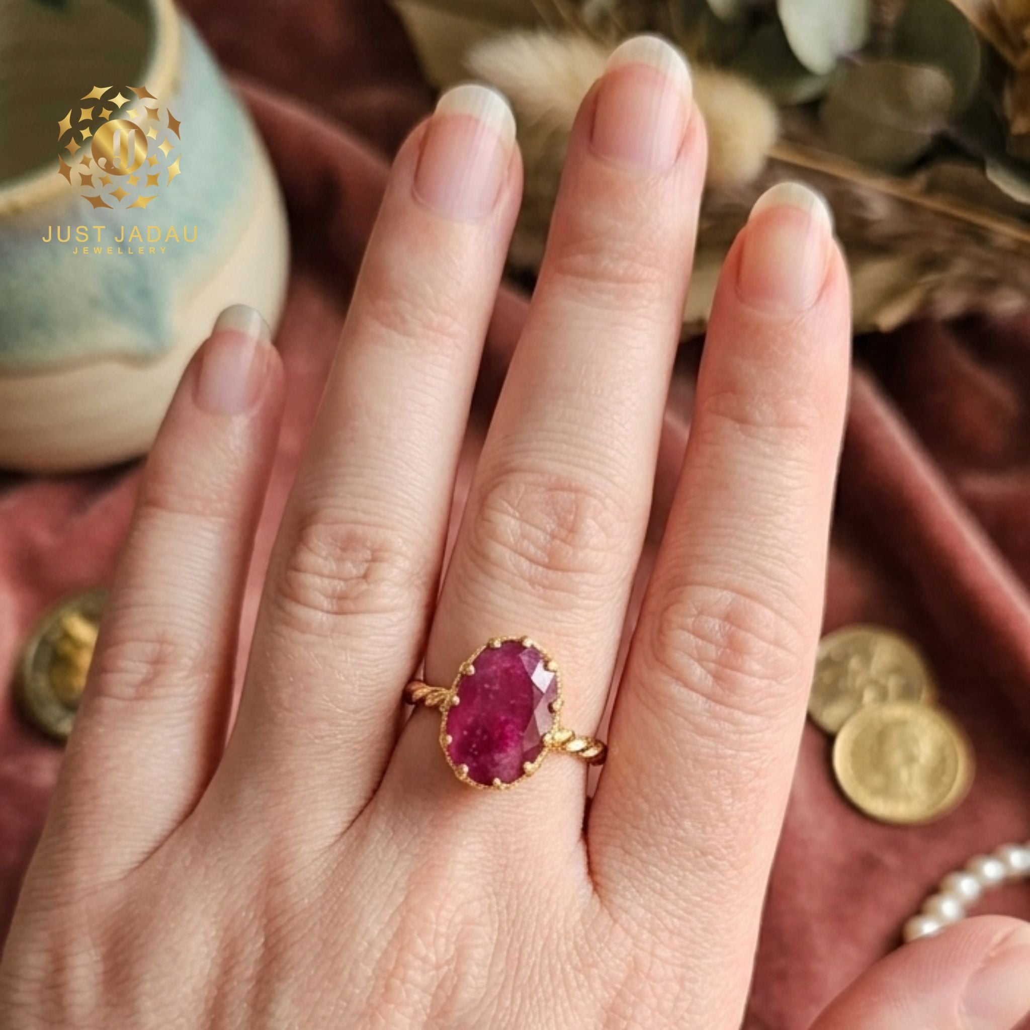 Real Ruby Jadau Finger Ring Size 10